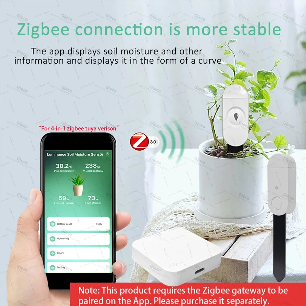 Zigbee Soil Moisture Sensor Meter Temperature Humidity Fertility Light Tester For Tuya Smart Life Z2M Home Assistant Automation
