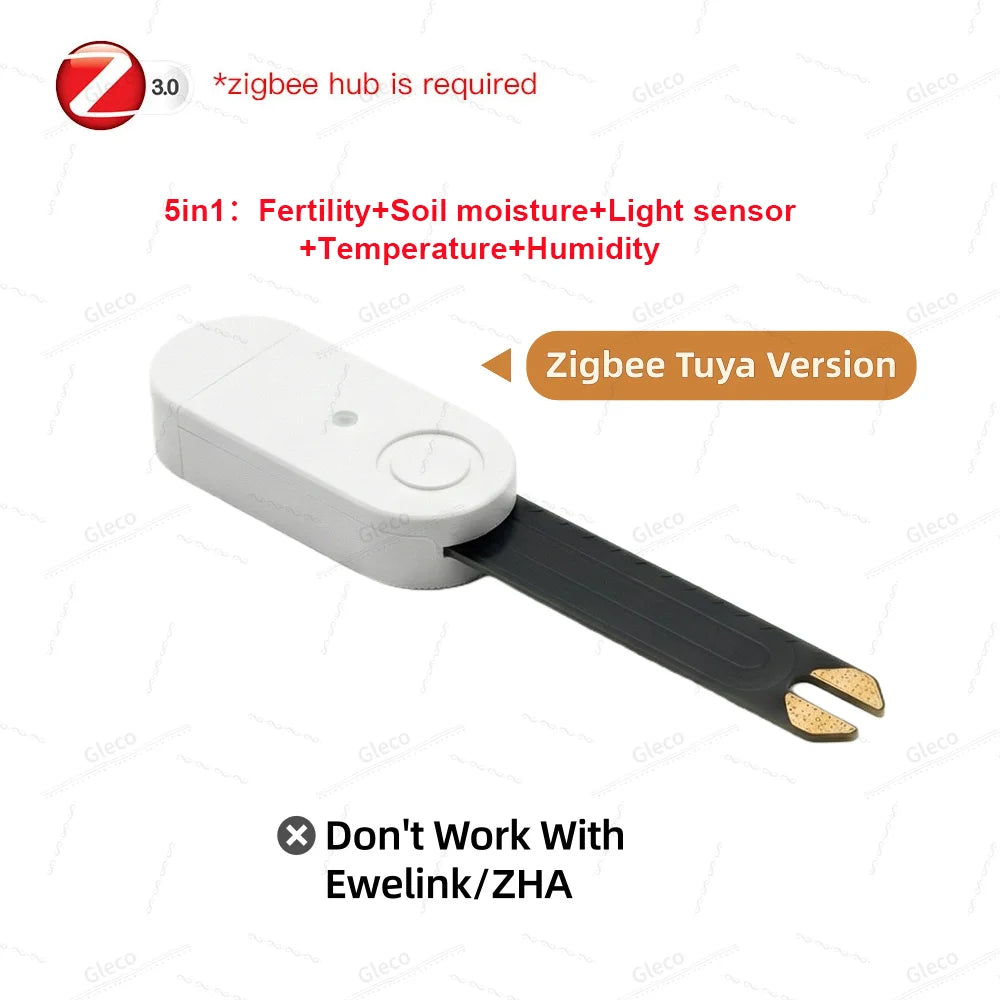 Zigbee Soil Moisture Sensor Meter Temperature Humidity Fertility Light Tester For Tuya Smart Life Z2M Home Assistant Automation