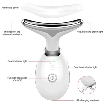 7 Color EMS Neck Beauty Device Face Lifting Massager Double Chin Remover Anti Wrinkle LED Photon Skin Tightening Facial Massager